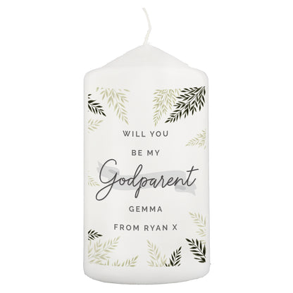 Personalised Godparent Leaves Pillar Candle