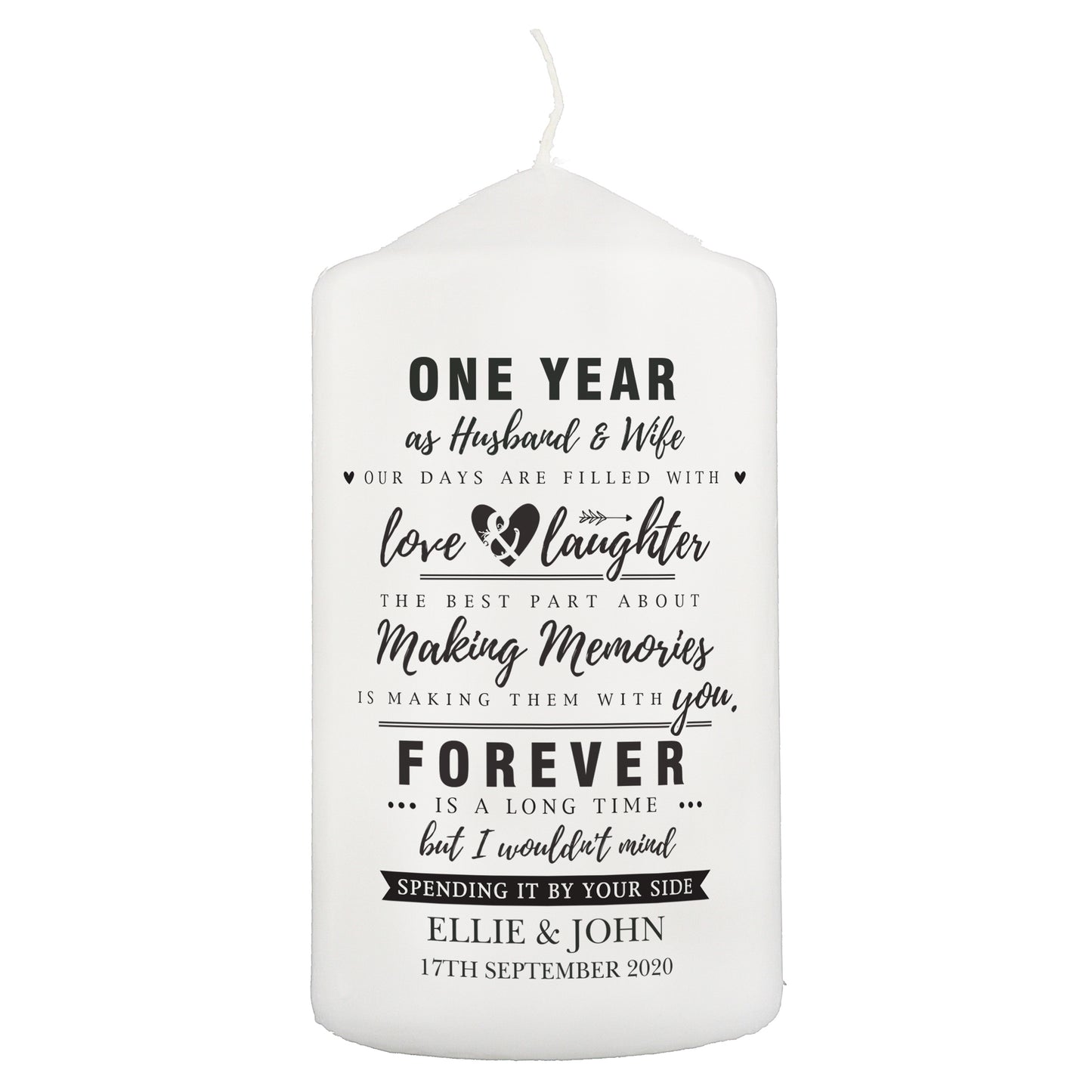 Personalised Typography Anniversary Pillar Candle