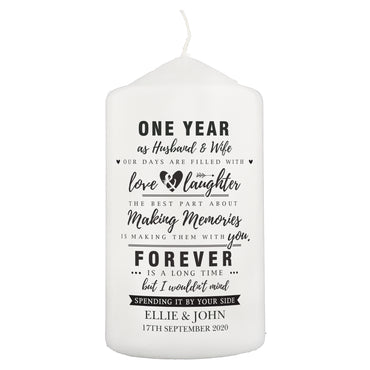 Personalised Typography Anniversary Pillar Candle