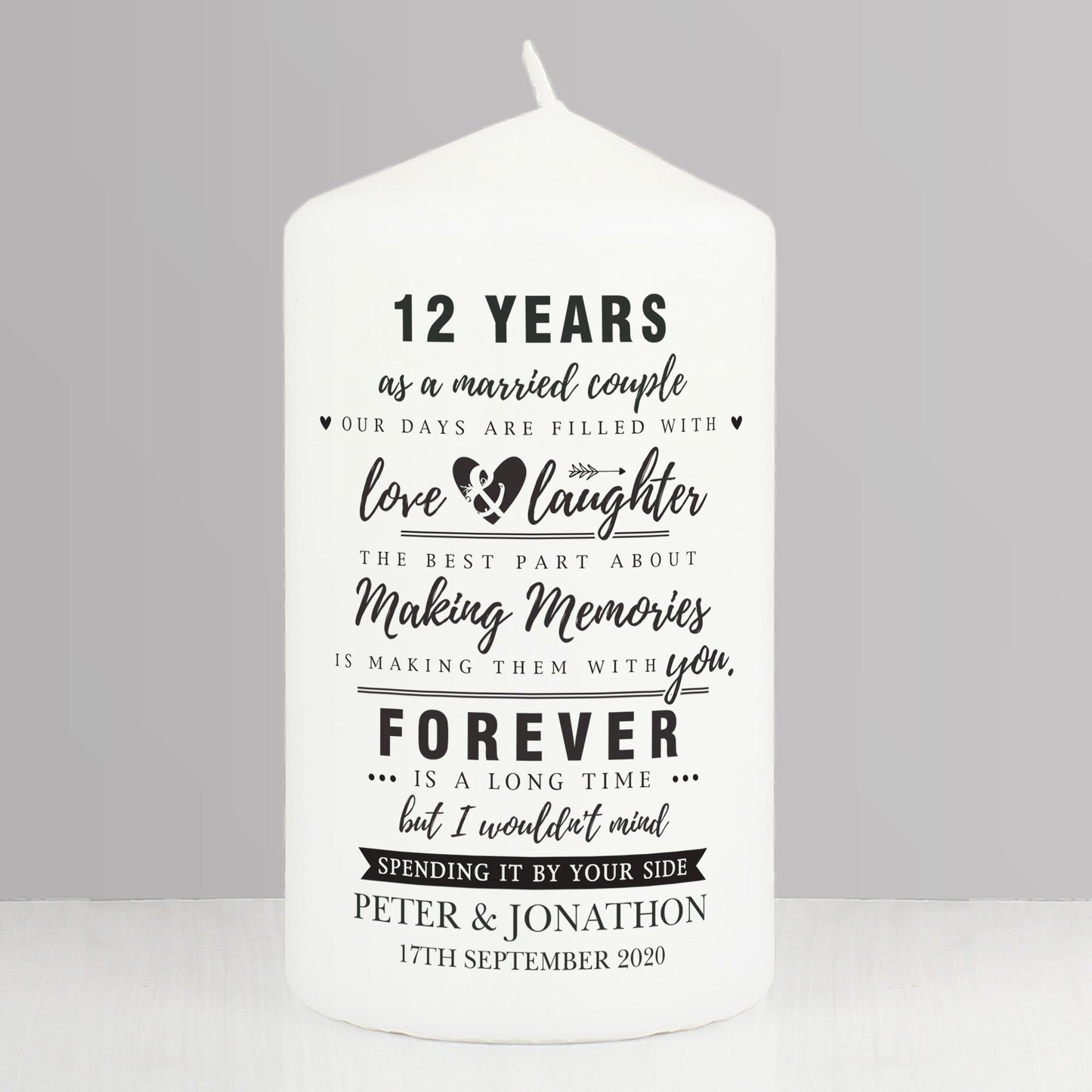 Personalised Typography Anniversary Pillar Candle
