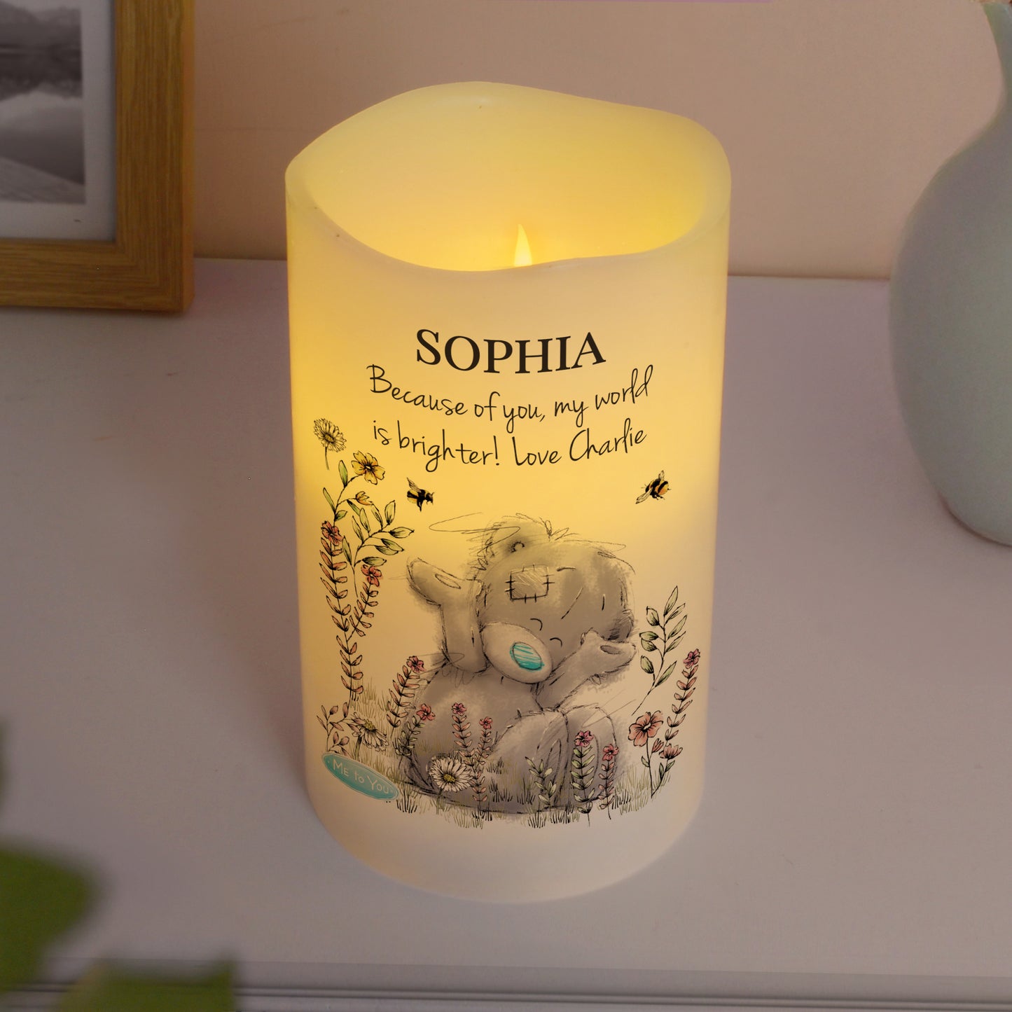 Personalised Me to You Floral LED Candle