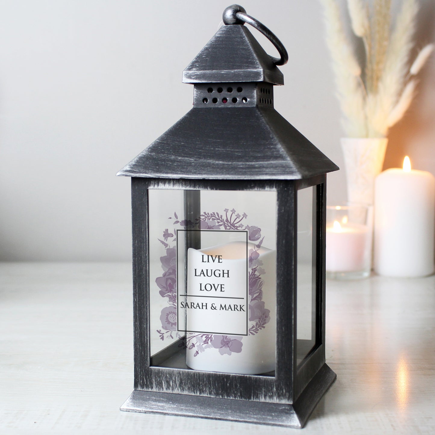 Personalised Soft Watercolour Rustic Black Lantern