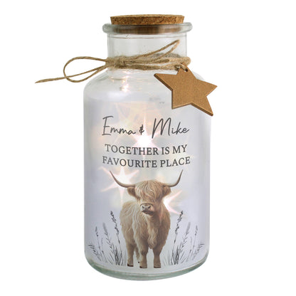 Personalised Highland Cow LED Light Up Jar