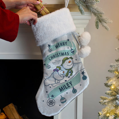 Personalised The Snowman and the Snowdog Luxury Silver Grey Stocking