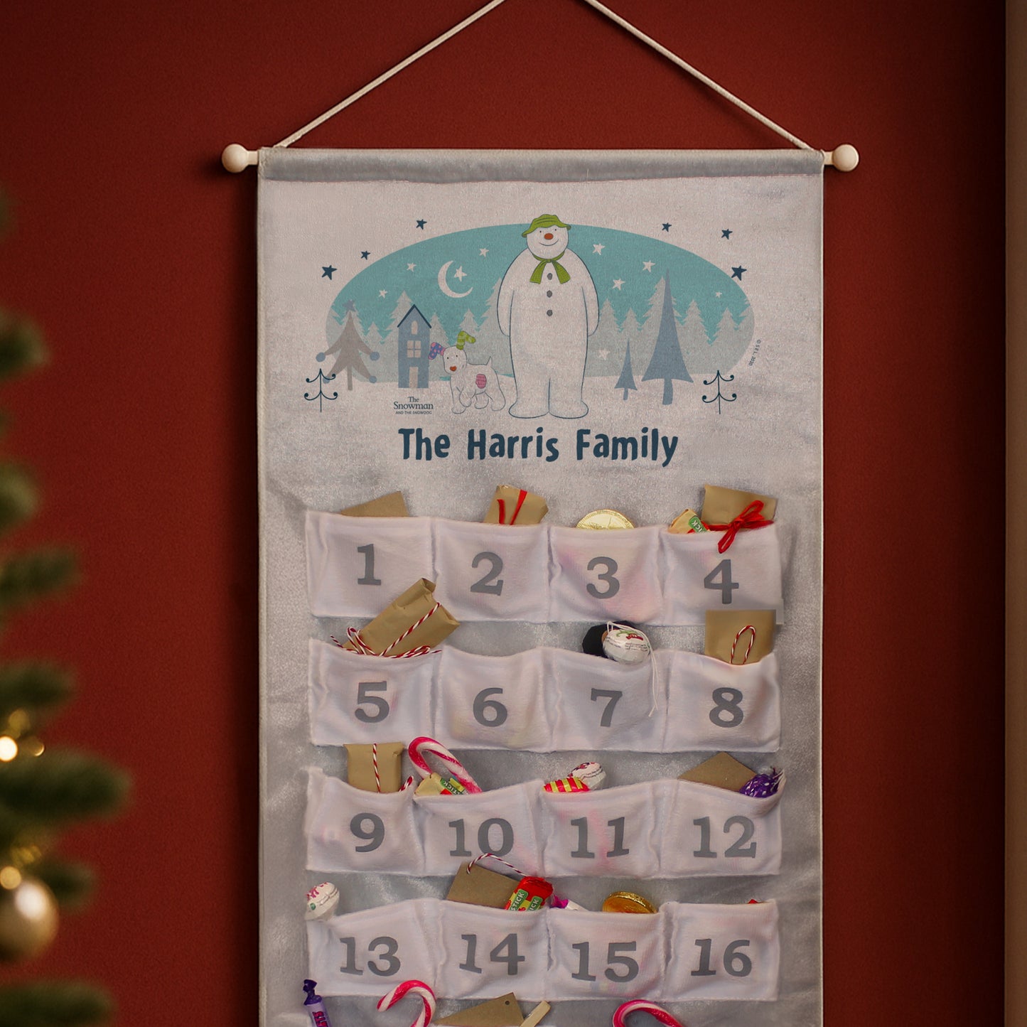 Personalised The Snowman and the Snowdog Advent Calendar In Silver Grey