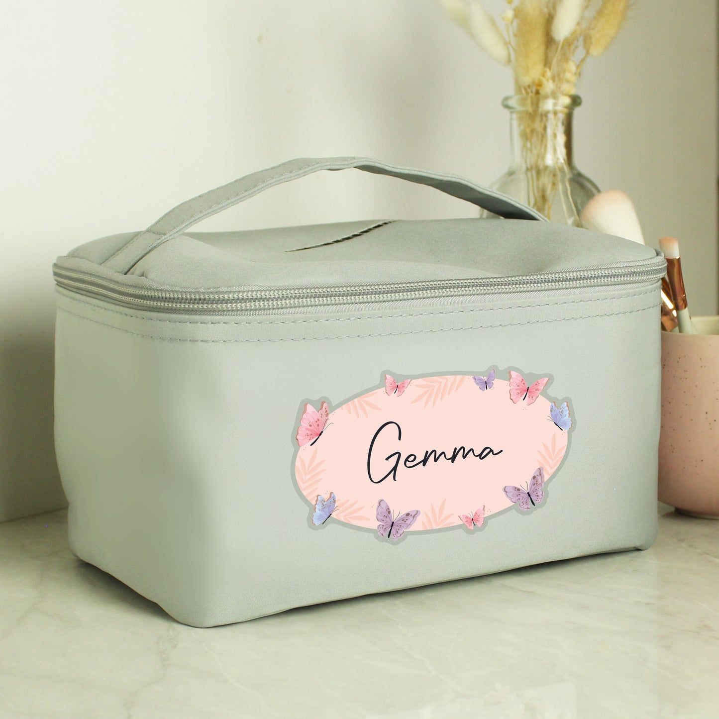 Personalised Butterfly Grey Toiletry Bag