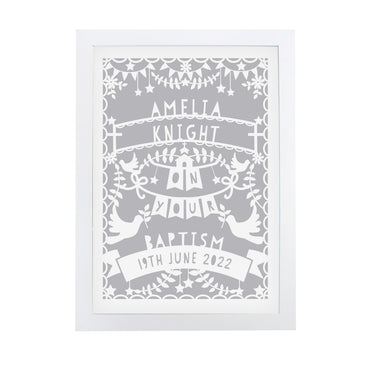 Personalised Grey Papercut Style A4 White Framed Print