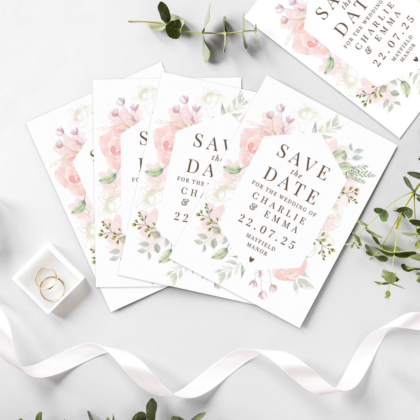 Personalised Soft Floral Set of 36 Wedding Save the Dates