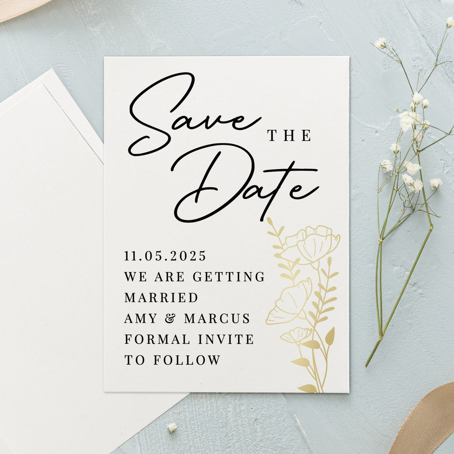 Personalised Gold Floral Set of 36 Wedding Save the Dates