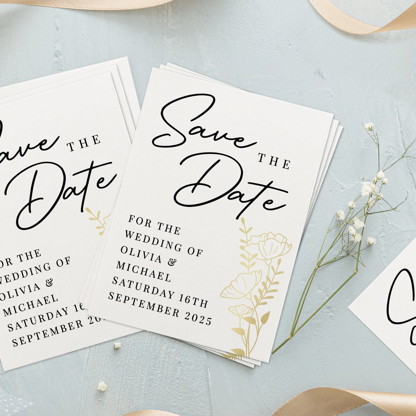 Personalised Gold Floral Set of 36 Wedding Save the Dates