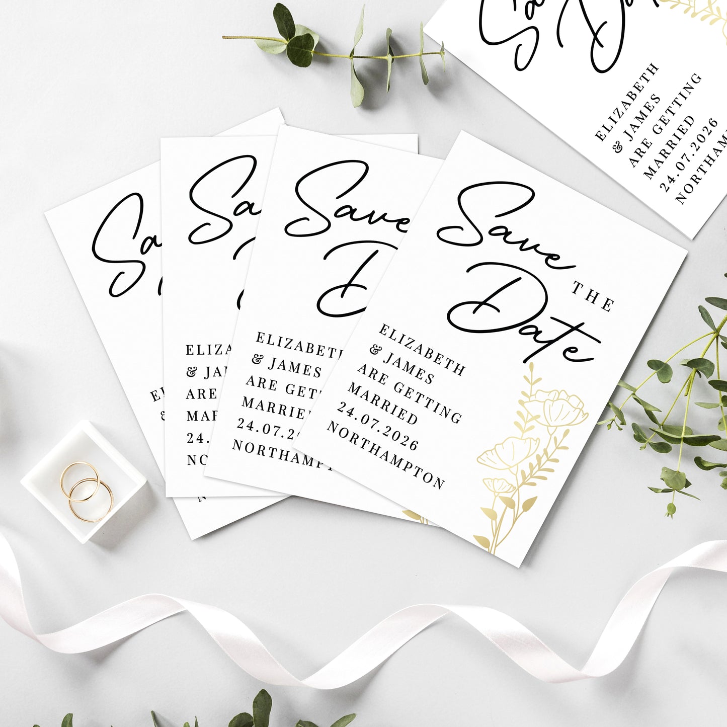 Personalised Gold Floral Set of 36 Wedding Save the Dates