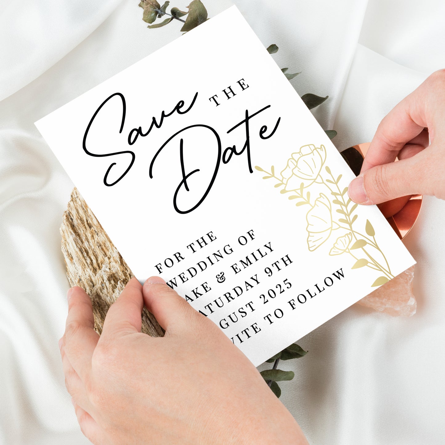 Personalised Gold Floral Set of 36 Wedding Save the Dates