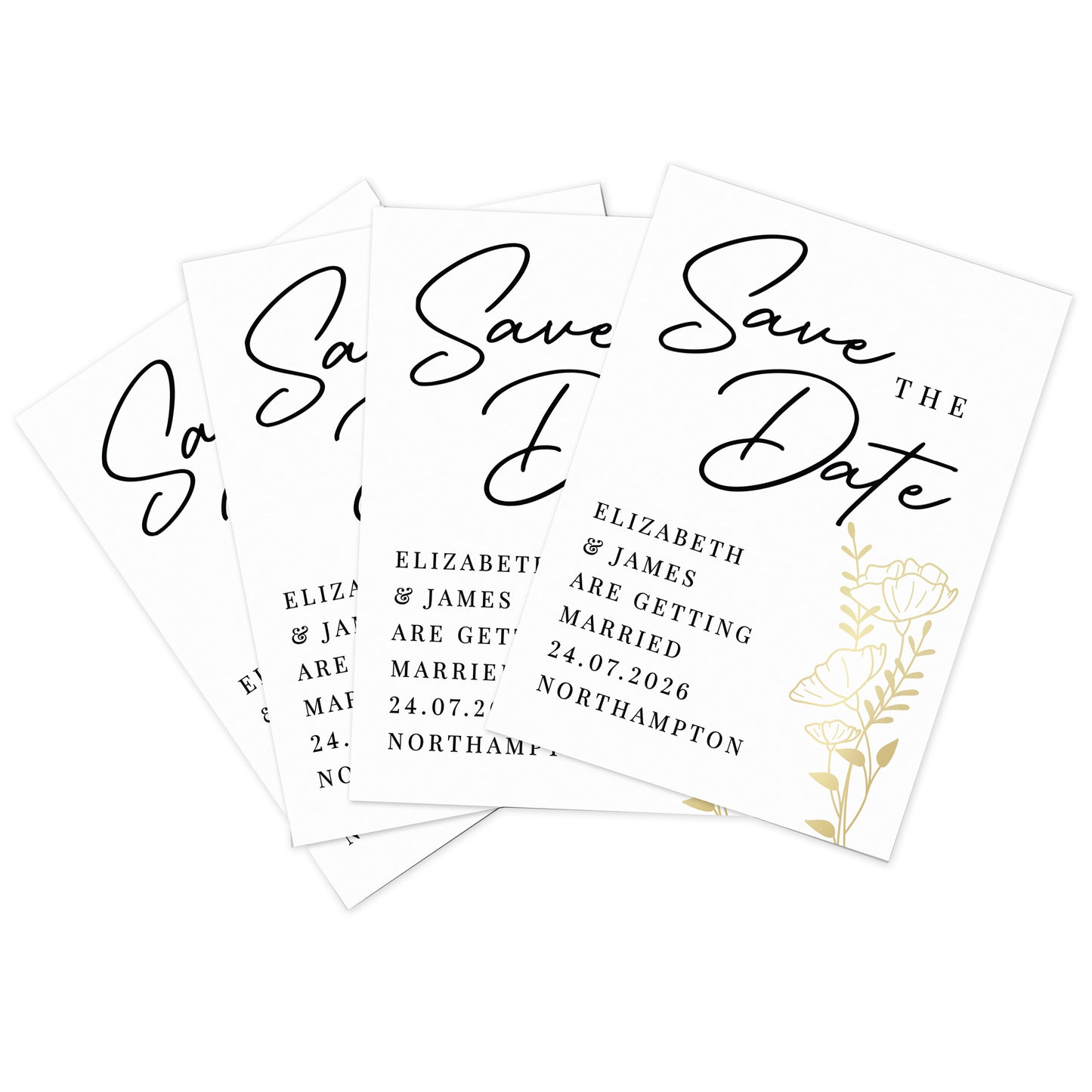 Personalised Gold Floral Set of 36 Wedding Save the Dates