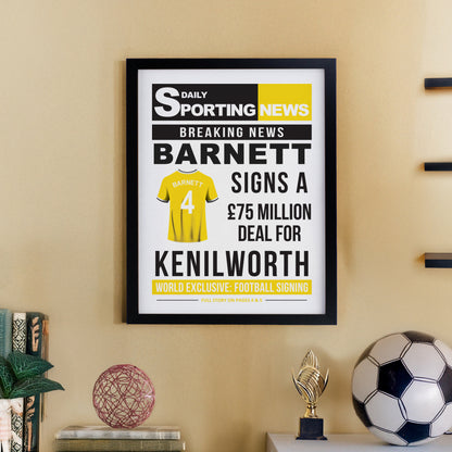 Personalised Football News Black Poster Frame