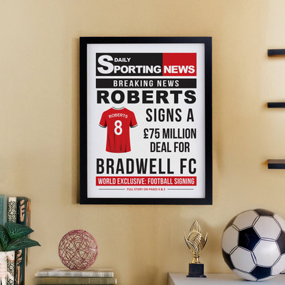 Personalised Football News Black Poster Frame