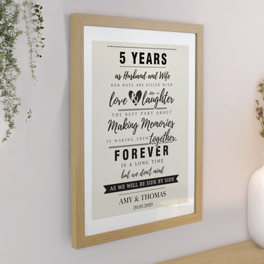 Personalised Anniversary Oak Poster Frame