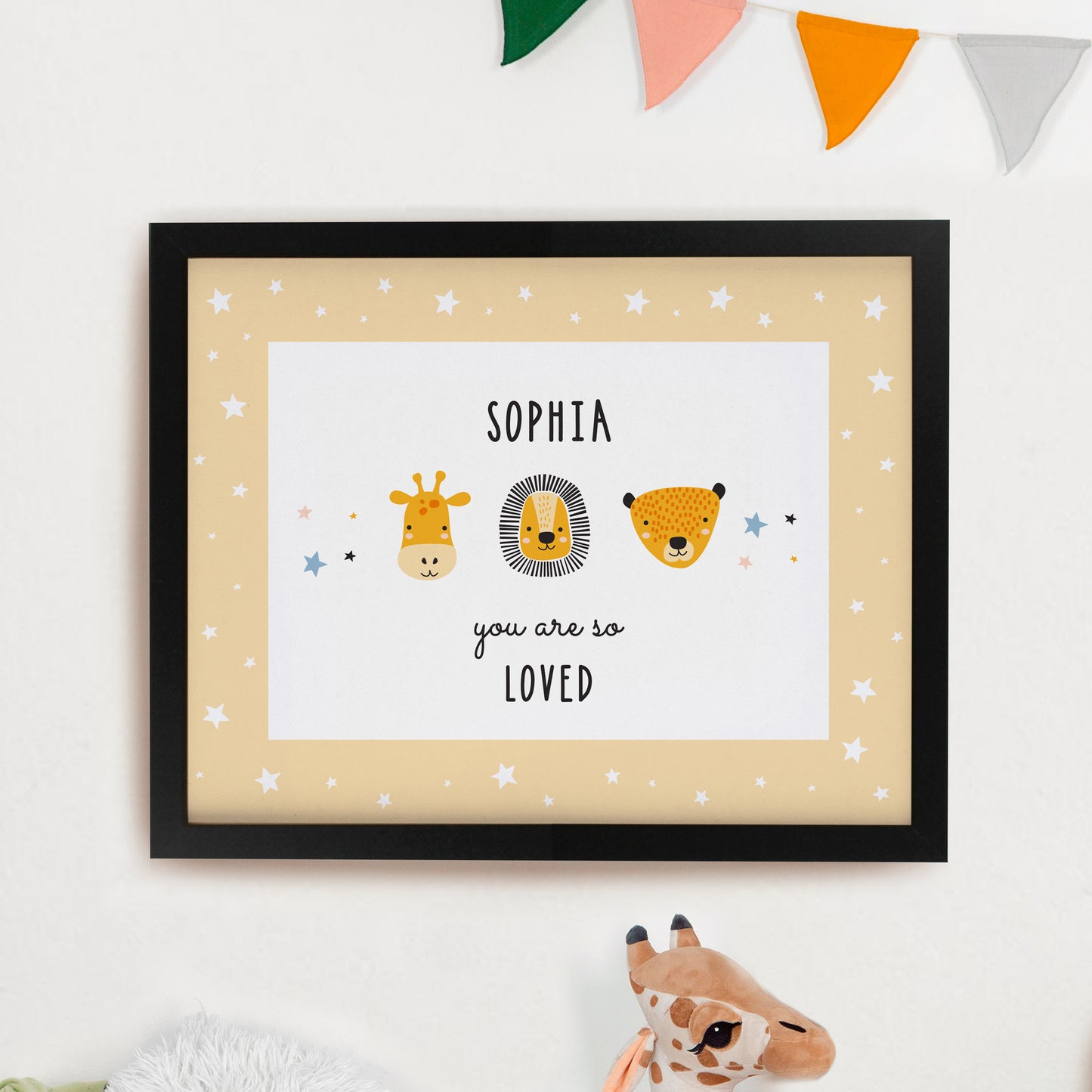 Personalised Scandi Animals Black Poster Frame
