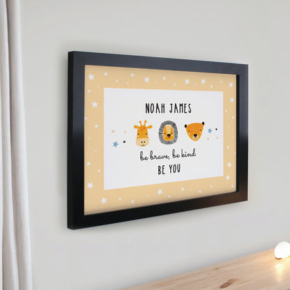 Personalised Scandi Animals Black Poster Frame