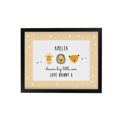 Personalised Scandi Animals Black Poster Frame