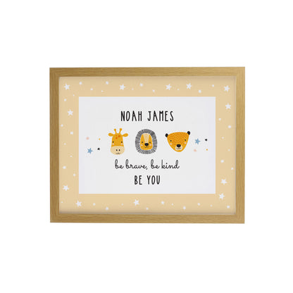 Personalised Safari Animals Oak Poster Frame