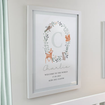 Personalised Woodland Initial White Poster Frame