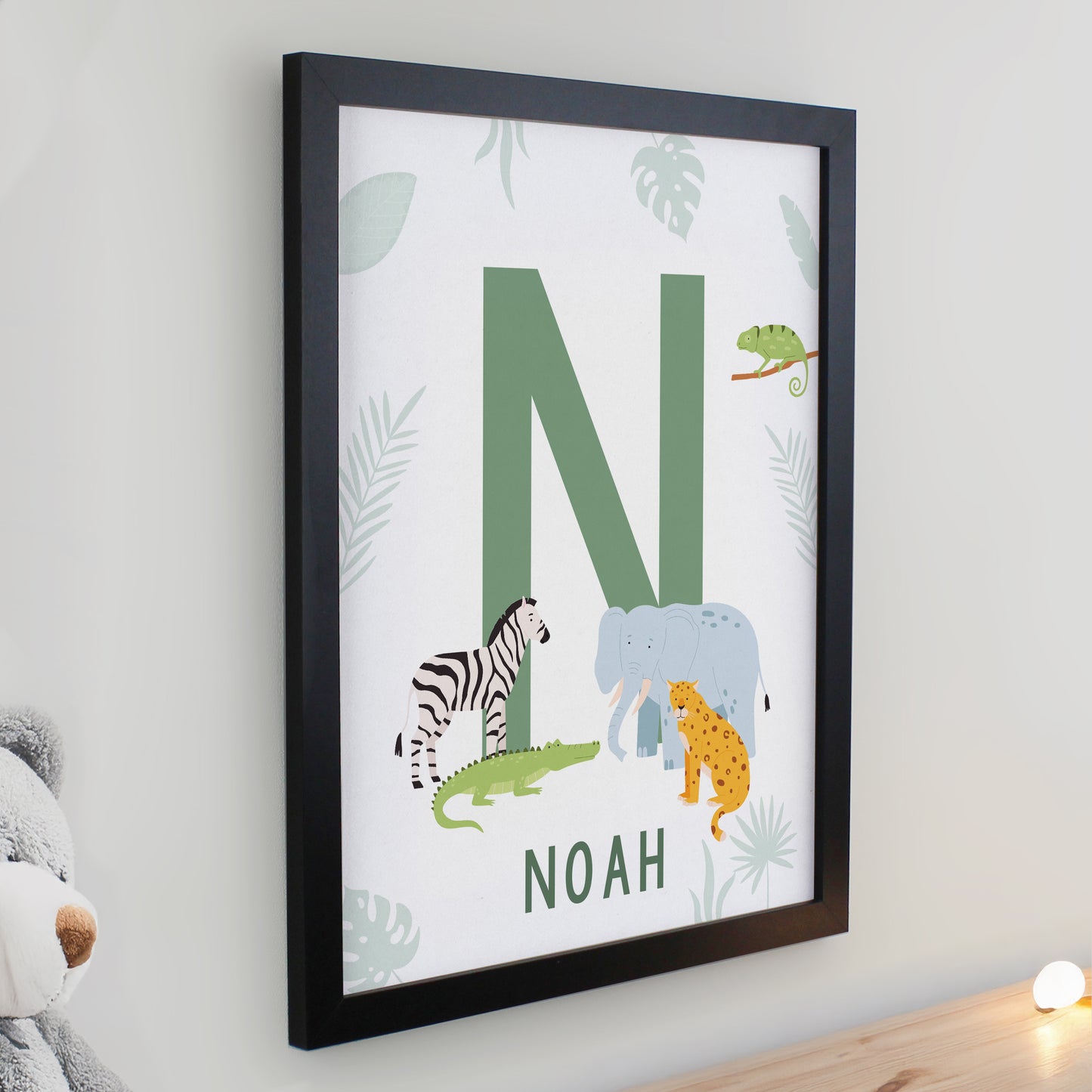 Personalised Animal Initial Black Poster Frame