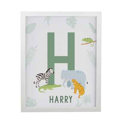 Personalised Animal Initial White Poster Frame