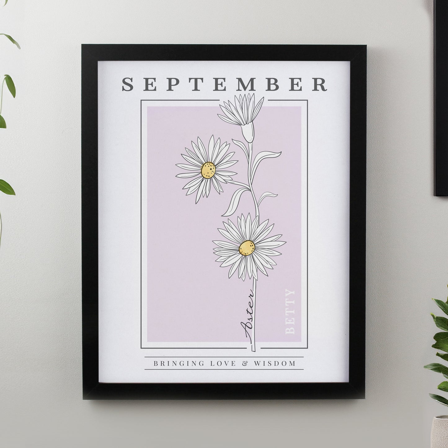 Personalised Birth Flower Black Poster Frame