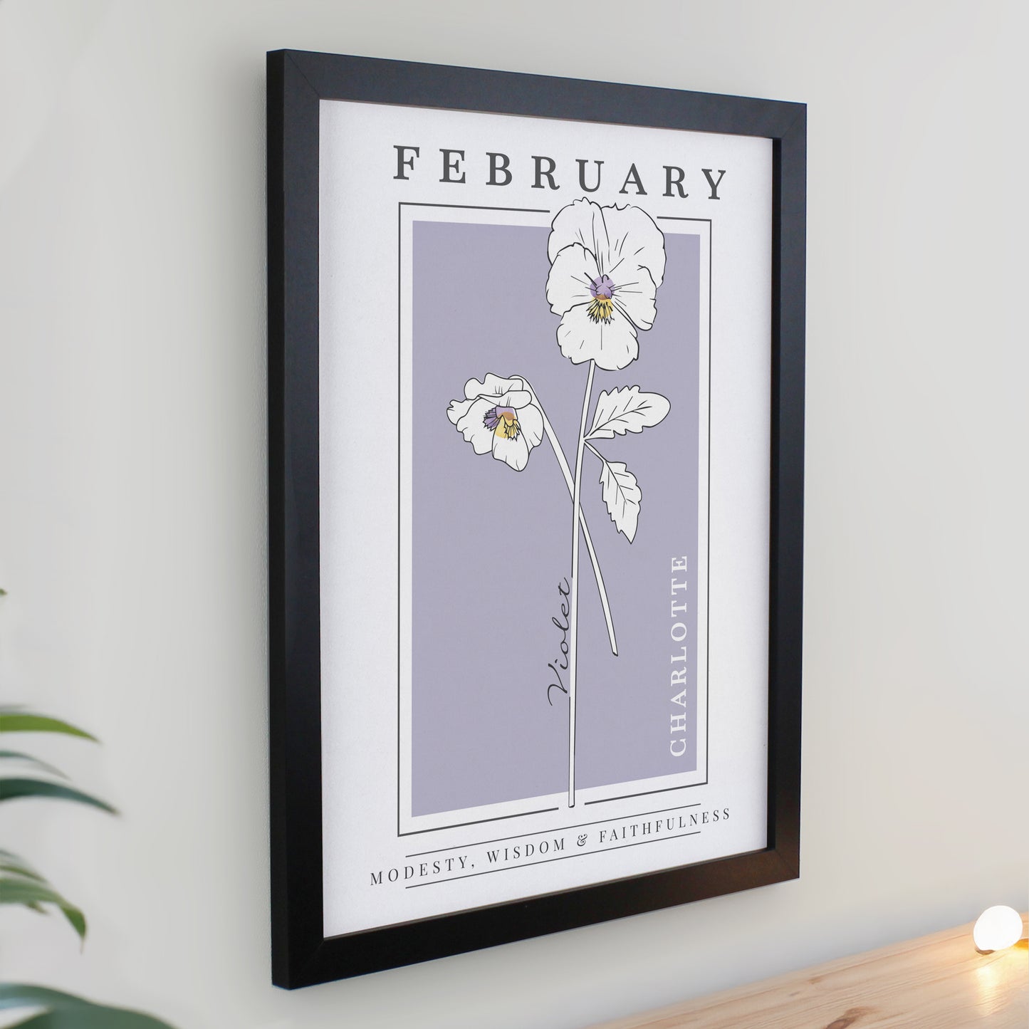 Personalised Birth Flower Black Poster Frame