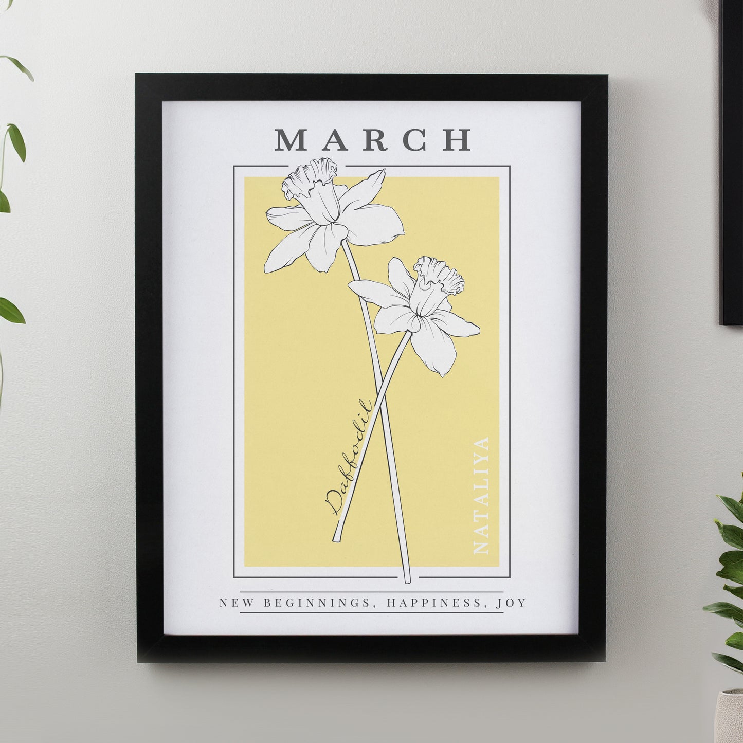 Personalised Birth Flower Black Poster Frame
