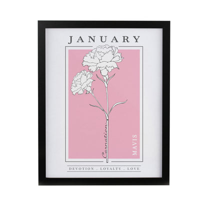 Personalised Birth Flower Black Poster Frame