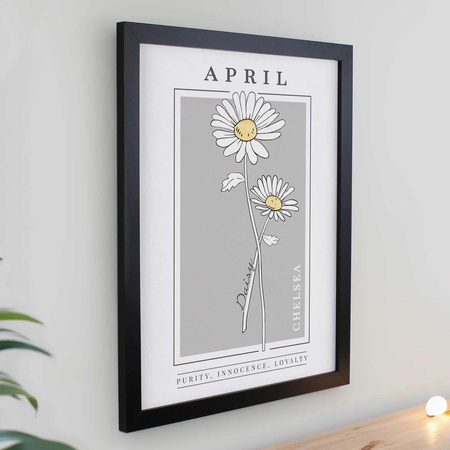 Personalised Birth Flower Black Poster Frame