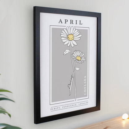 Personalised Birth Flower Black Poster Frame