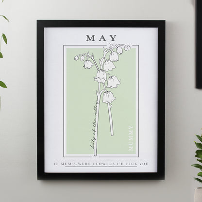 Personalised Birth Flower Black Poster Frame