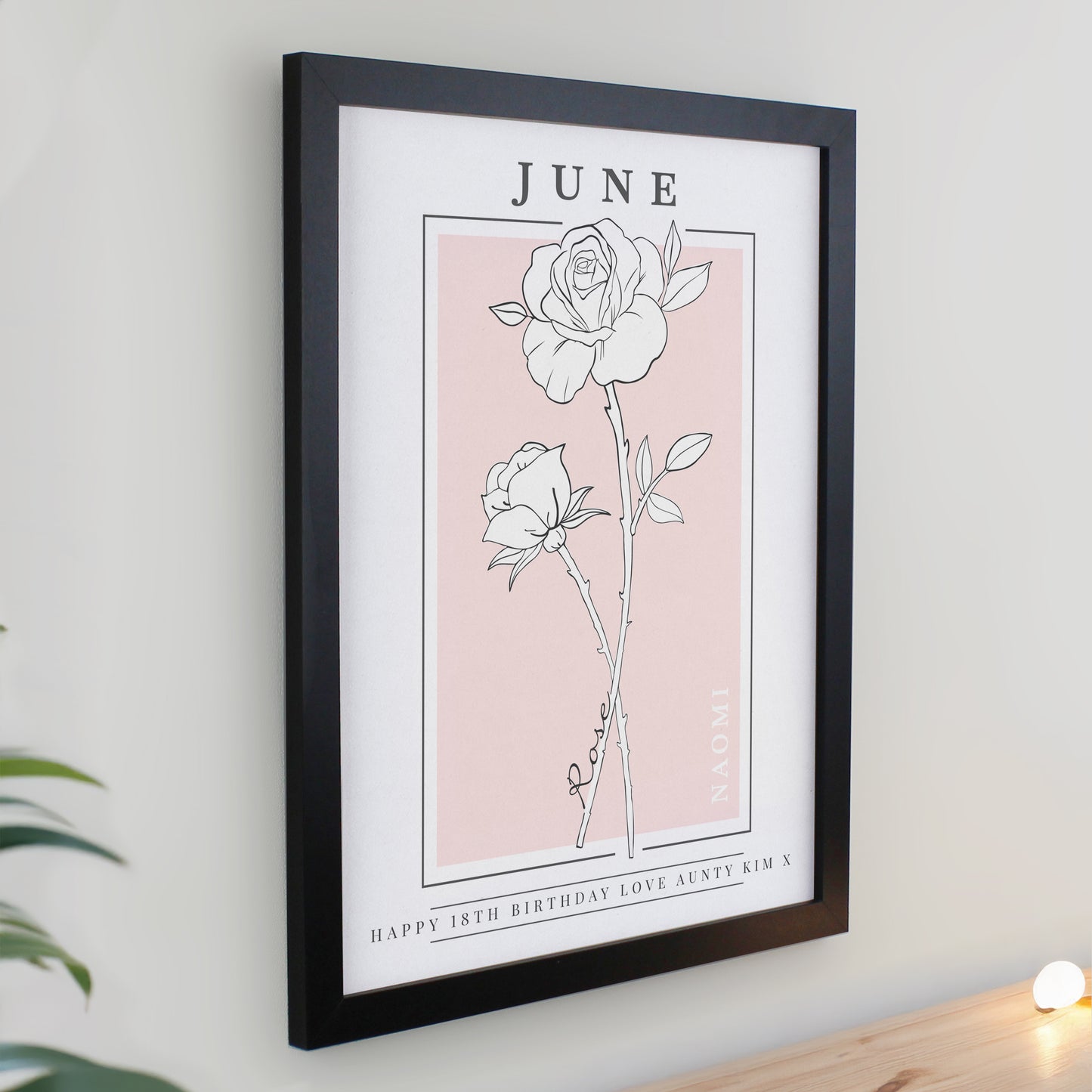 Personalised Birth Flower Black Poster Frame