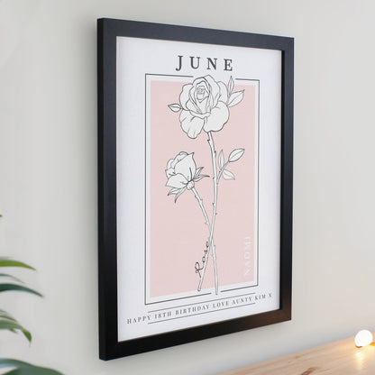 Personalised Birth Flower Black Poster Frame