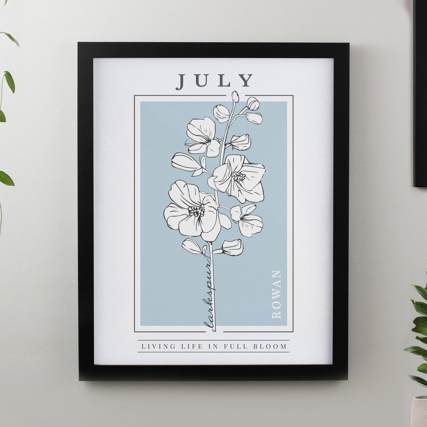 Personalised Birth Flower Black Poster Frame
