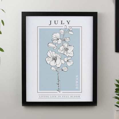 Personalised Birth Flower Black Poster Frame