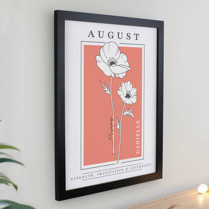 Personalised Birth Flower Black Poster Frame
