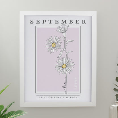 Personalised Birth Flower White Poster Frame