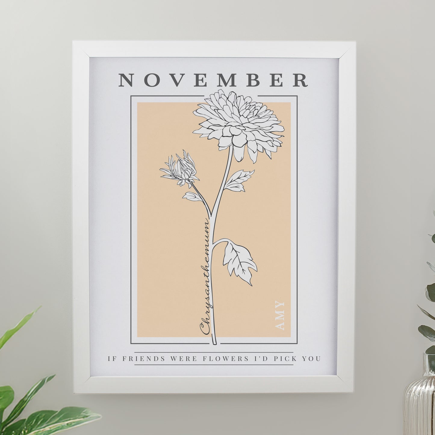 Personalised Birth Flower White Poster Frame
