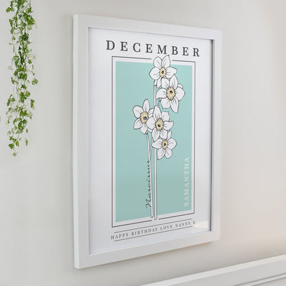 Personalised Birth Flower White Poster Frame