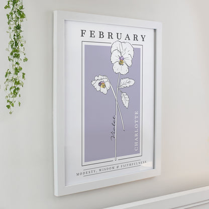 Personalised Birth Flower White Poster Frame