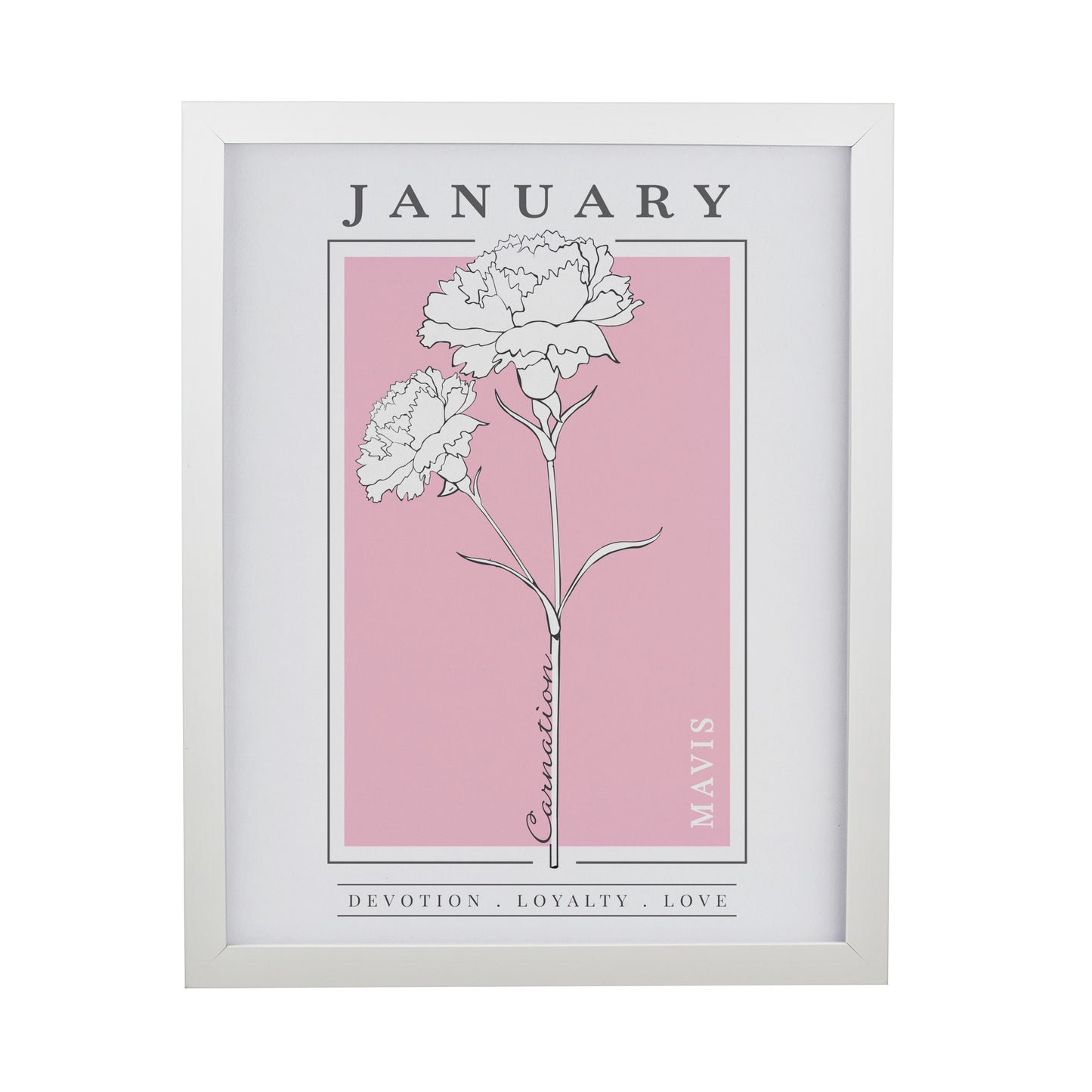 Personalised Birth Flower White Poster Frame