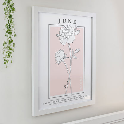 Personalised Birth Flower White Poster Frame