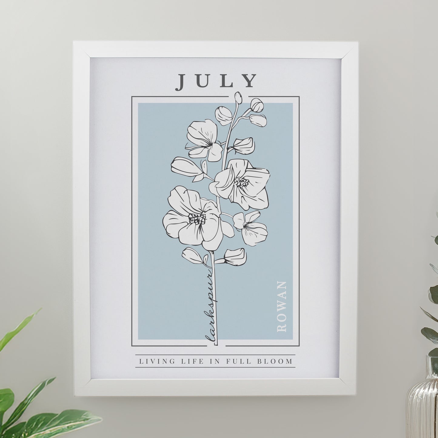Personalised Birth Flower White Poster Frame