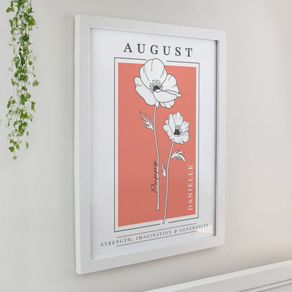Personalised Birth Flower White Poster Frame