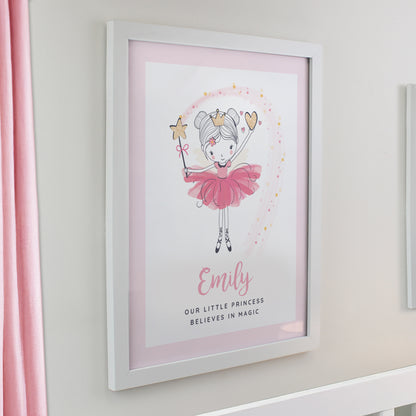 Personalised Princess Ballerina White Poster Frame