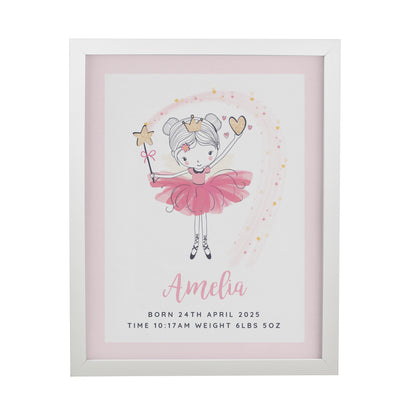 Personalised Princess Ballerina White Poster Frame