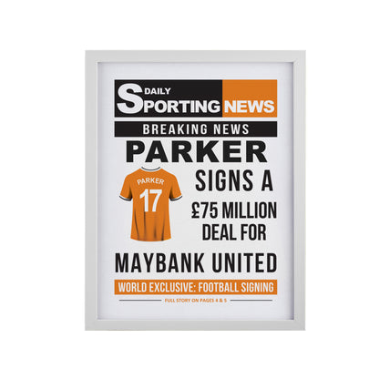 Personalised Football News White Poster Frame